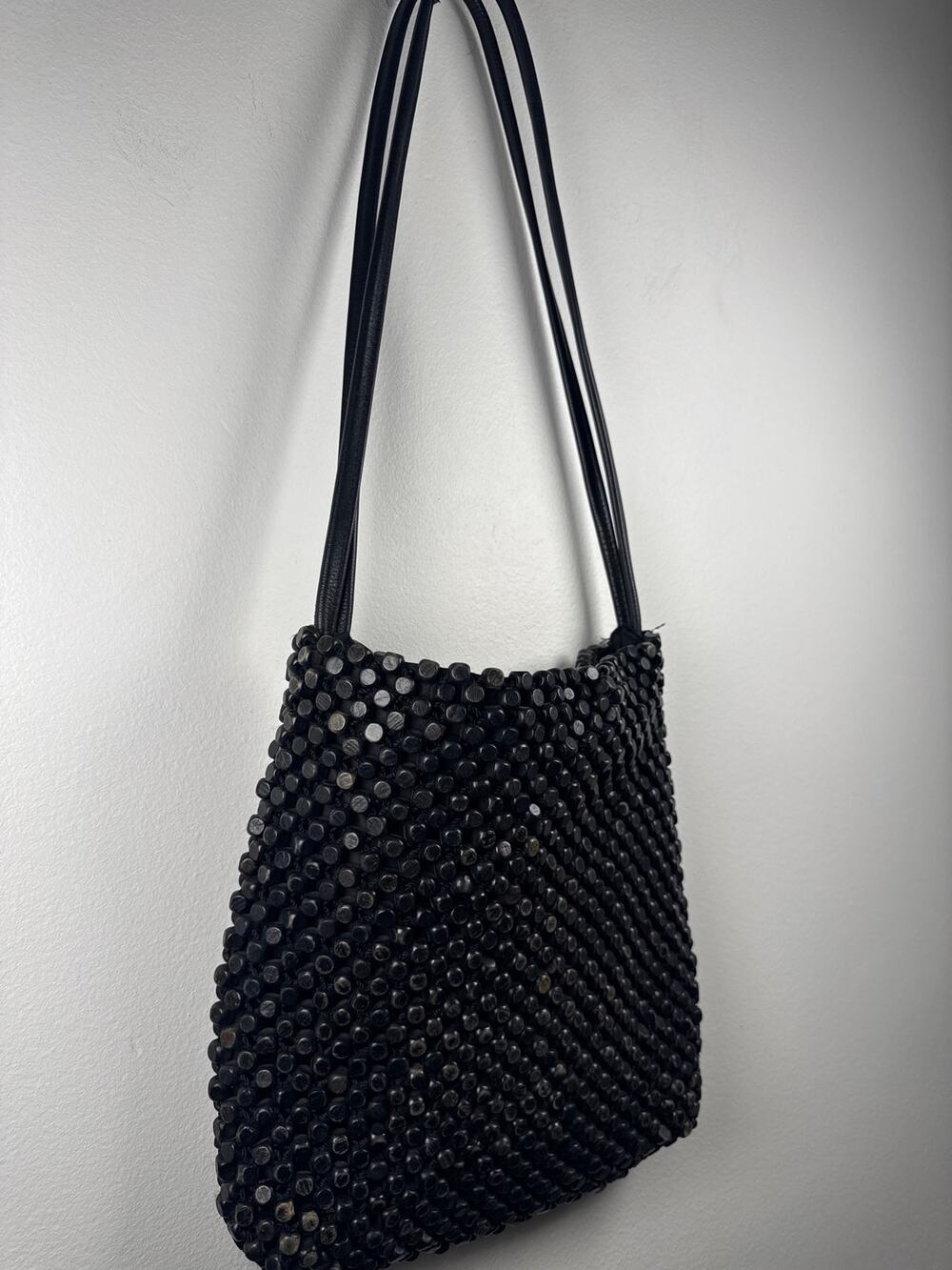 The Sak Vintage Retro Wooden Beaded Black Shoulder Bag, OS
